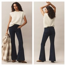 PILCRO Anthropologie Puddle Flare Jeans Retro Boho Size 32 Cotton Blend Stretch