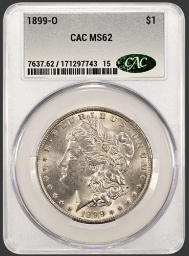 1899 O  MORGAN "CAC MS62 " - LUSTER/BREAST FEATHERS, HAIR, TONING REV, NICE🌈💥✅
