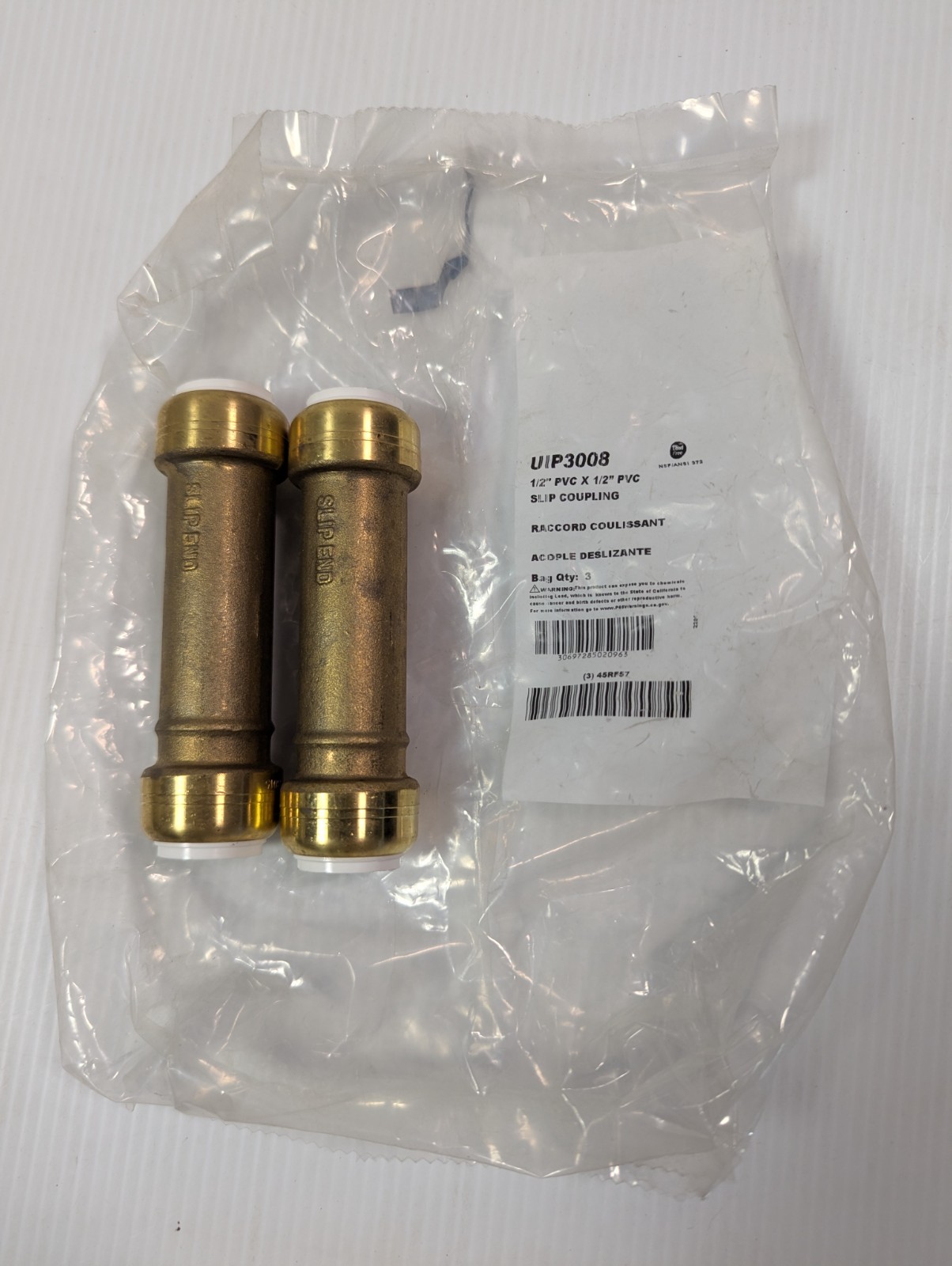 2 SharkBite Slip Couplings 1/2" - Push-to-Connect Plumbing Fitting New In Bag!