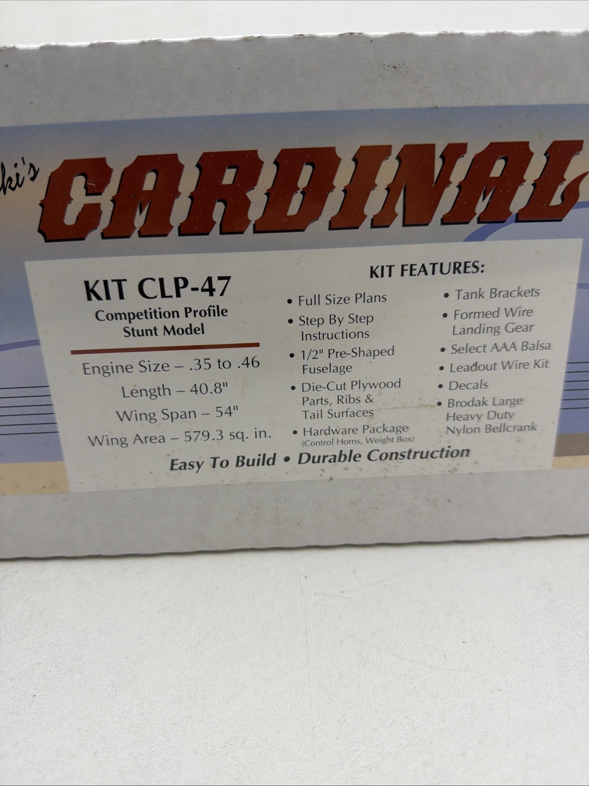 NIB Brodak Cardinal 54”Control Line Stunt Balsa Model Airplane Kit ...