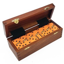 Domino Double Six 6 Orange-Black Pro Size with Spinners - Wood Box