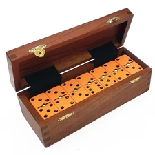 Domino Double Six 6 Orange-Black  Pro Size with  Spinners - Wood Box
