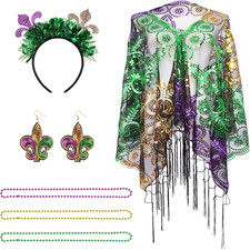 6Pcs Mardi Gras Outfit for Women Mardi Gras Costume Accessory Set with 3 Bead Ne