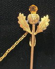 Antique Victorian tie tack stick pin, gold plated thistle with yellow topaz — photo 8