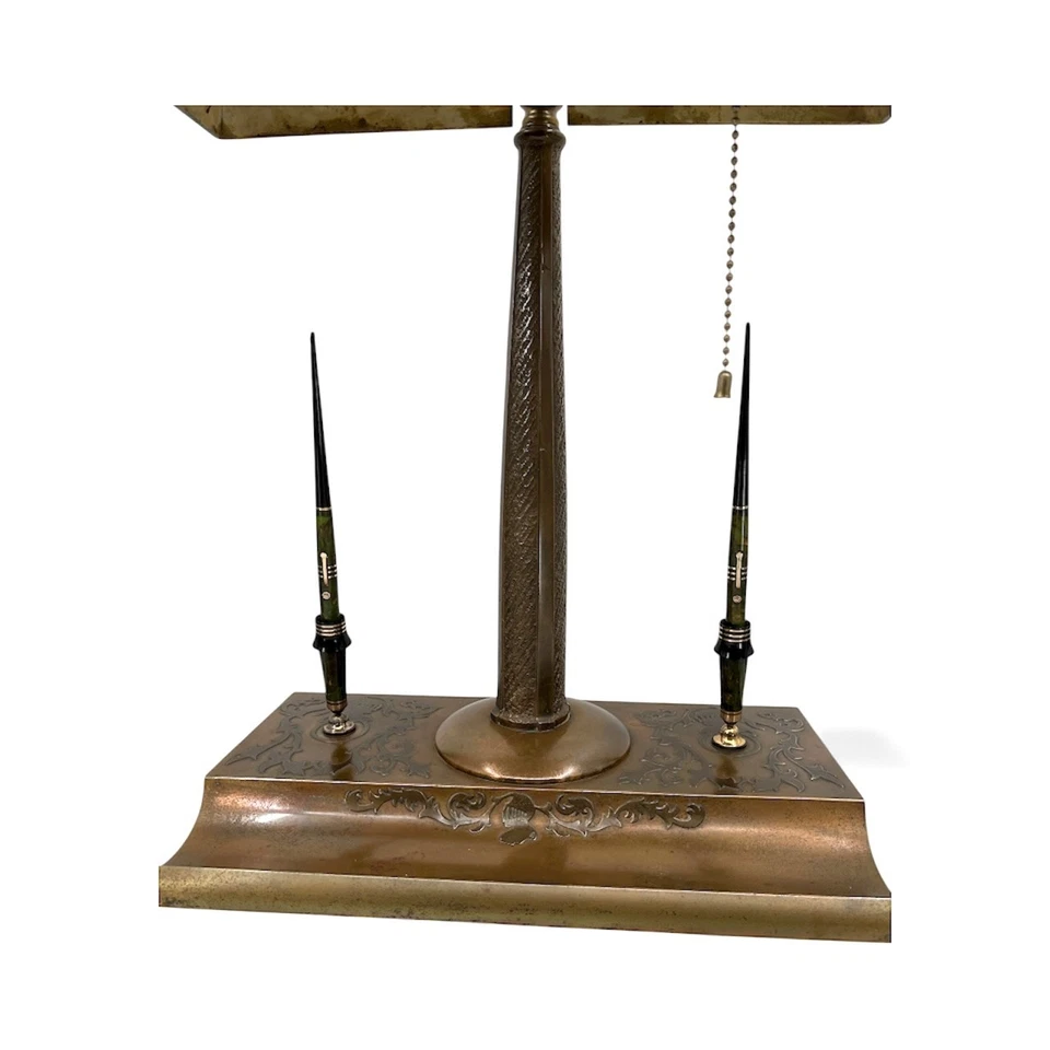 SilverCrest Bronze Bankers Lamp Double Wahl Eversharp Fountain Pen Desk Set - Image 4 of 4