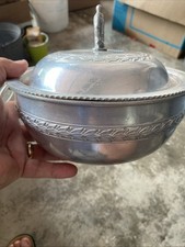 VTG Aluminum Forged Handled POT w/ LID Flower/Leaf Design Ruffled Edges Lid