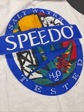 Vintage 90s Speedo Tank Top Mens XL White Salt Water Tested H2O Graphic USA Made