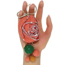 Large 6-Piece Keychain Set with pink Rhinestone Fabric Flower  Charms