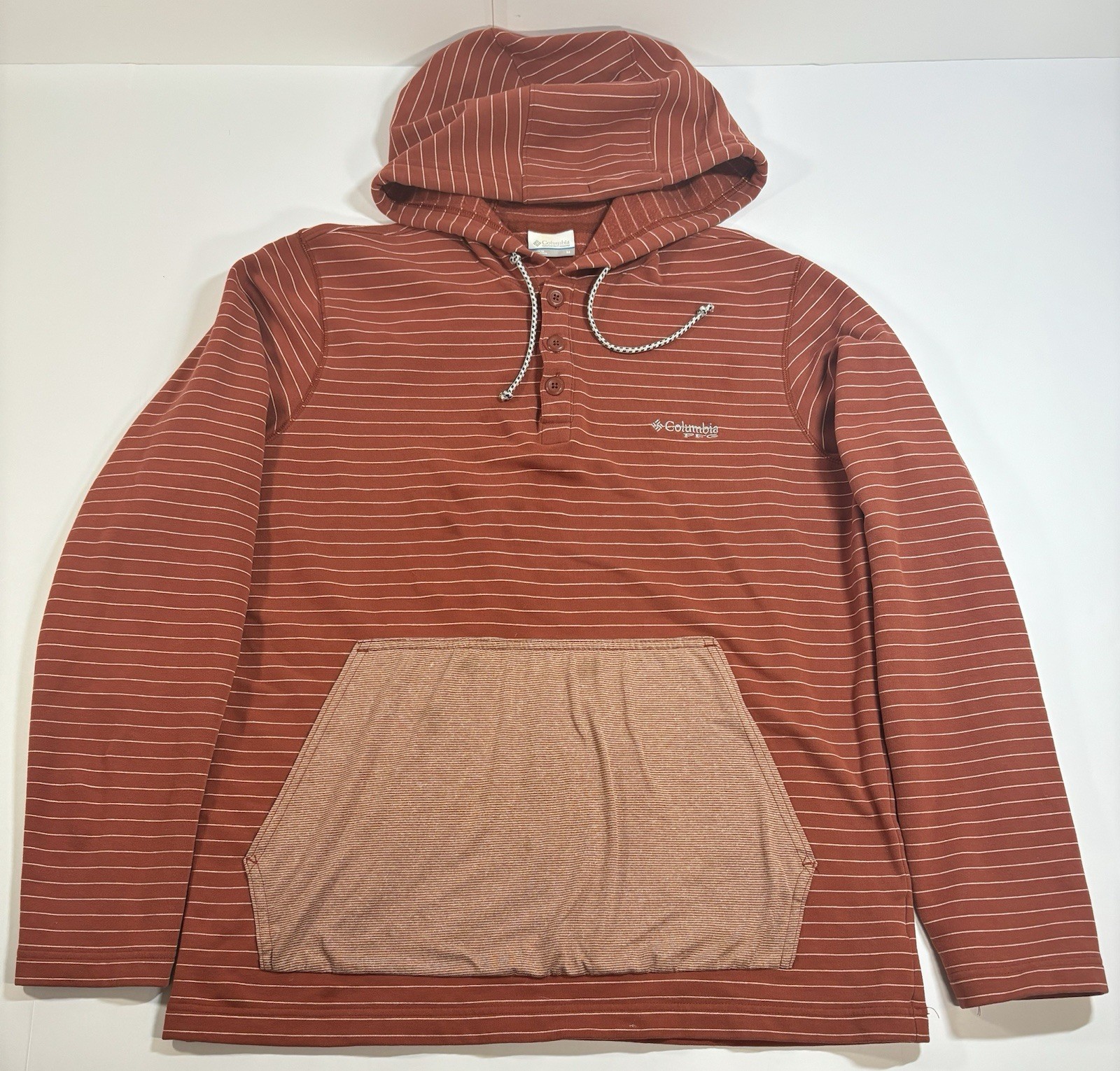 Columbia PFG Slack Tide Henley Men's Medium Hoodie Orange Striped Long Sleeve