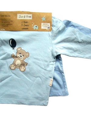 Baby Set 2tlg. ''Lilly & Fynn'' Langarmshirt hellblau gestreift Teddy- Druck 50/56