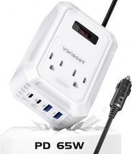 200W Car Power Inverter DC 12V to 110V AC with PD PD65W, White