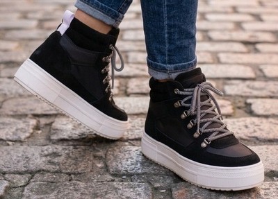 Aqua Womens Bash Black High Top Platform Lace Up Fashion Sneakers Size 7.5 NWOB