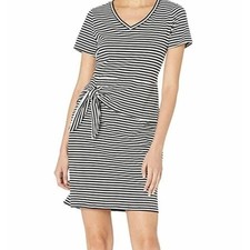 Tribal Femme Dress Large Womens Black White Striped Tie Knotted Mini V-Neck New