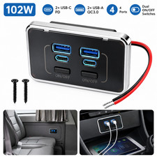12V-24V 102W 4-Port USB Fast Charging Socket Outlet PD36W QC3.0 for Car RV Truck