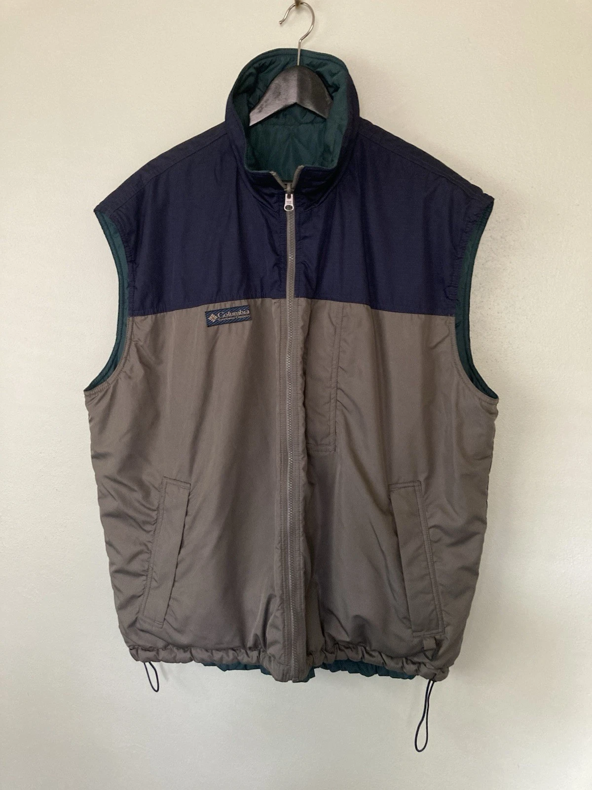 Vintage Columbia Reversible Quilted Vest Men's XL Pockets Outdoor 90s Y2K