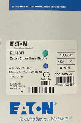 NEW IN BOX EATON ELHSR Eluxa Horn Strobe - Wall Mount - Red 15-185 cd 100956