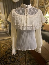 Vintage Jessica's Gunnies, Victorian Style, Cream Sheer Blouse. 70/80s