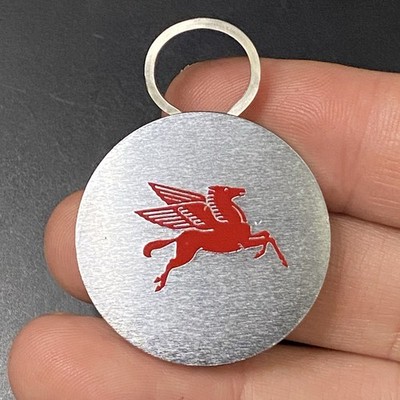 VTG Mobil Exxon Oil Gas Pegasus Logo Advertising Keychain Stainless Steel 