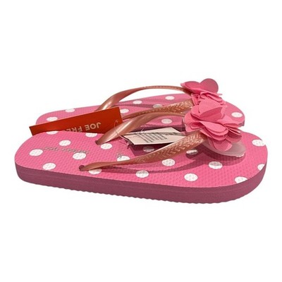 Joe Fresh Flip Flop Sandals Girls Size 12.5 Pink Polka Dot Flower Beach Shoes