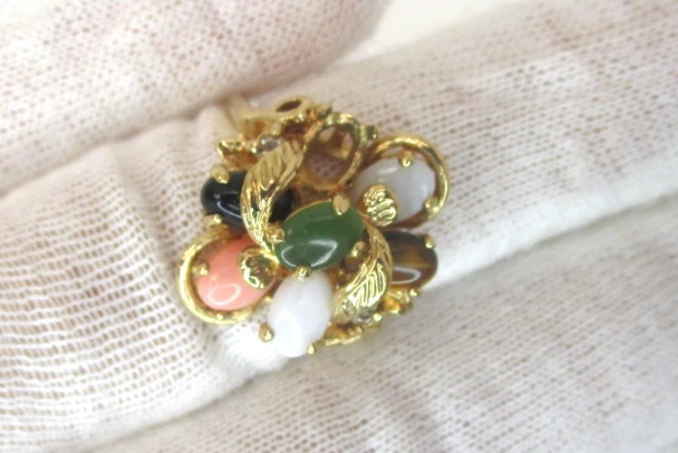 Layer Gold Jade Onyx Tigers Eye Coral Opal Earring Ring Pendant - Image 4 of 4