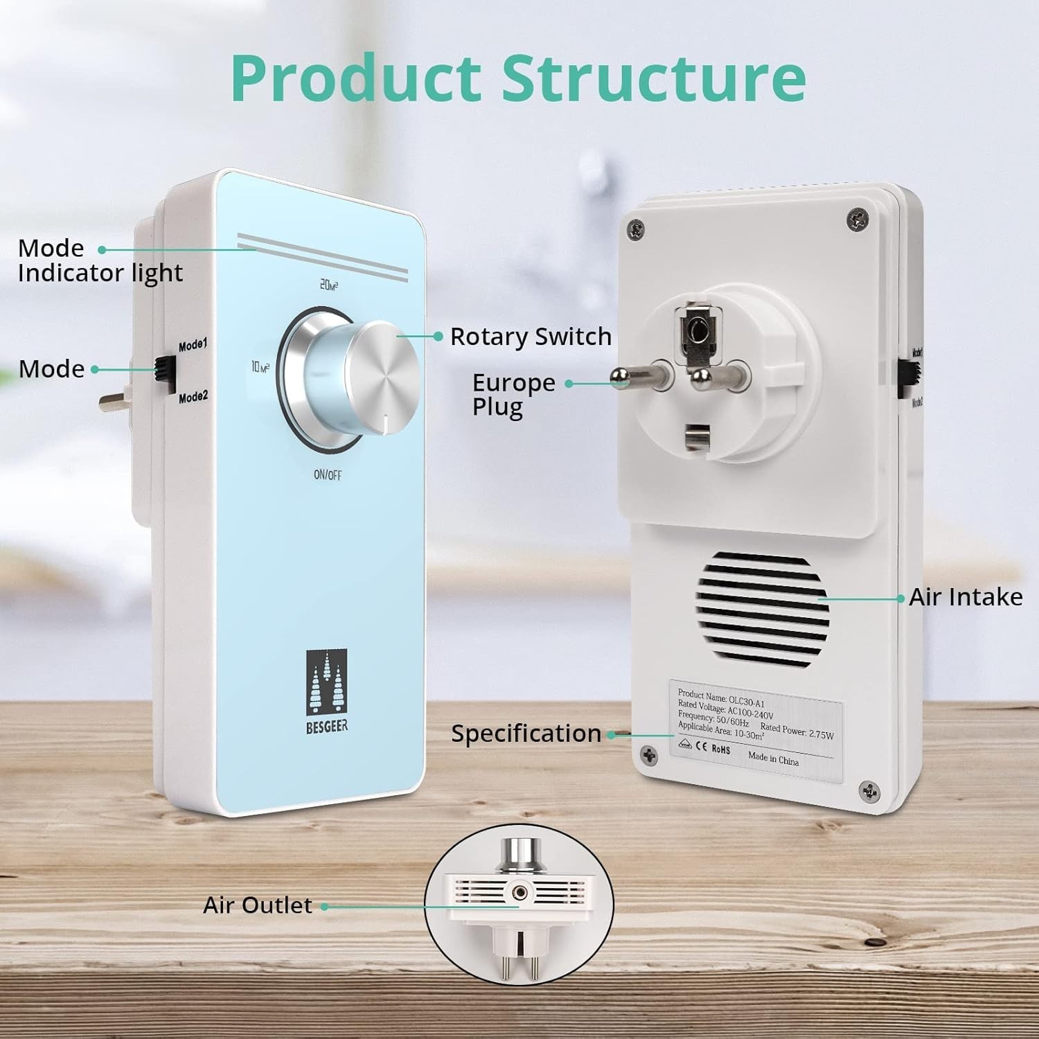 purificateur air ozone tactile – vue détaillée