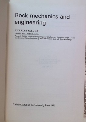 Rock Mechanics and Engineering Jaeger, Charles, Elisabeth Jaeger and Jaeger :