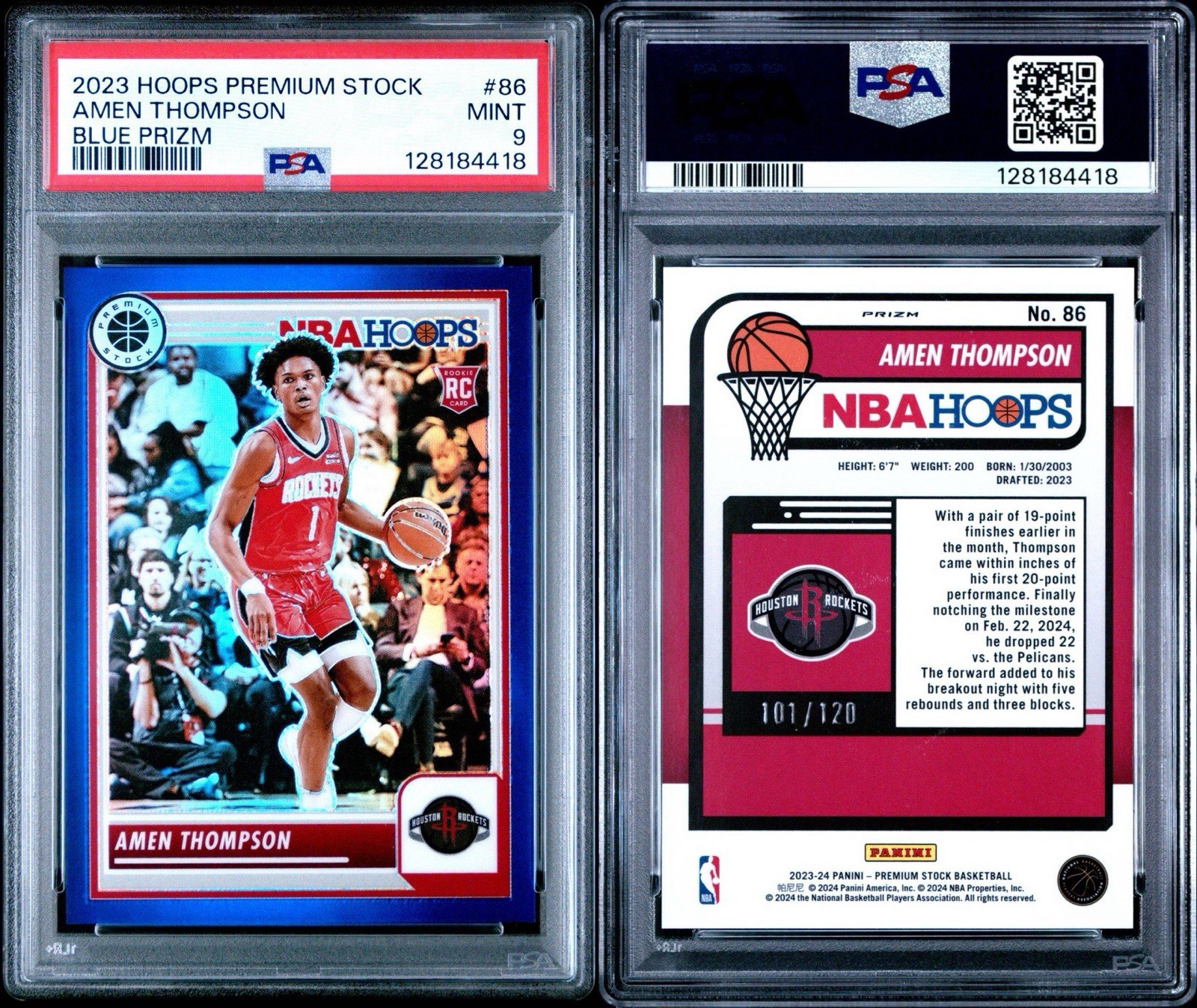 2023-24 Panini Nba Hoops Premium Stock - Amen Thompson #86 Blue Prizm /120 (RC)