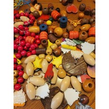 Wooden Beads Mixed Sizes Lot Vintage Crafting Macrame Supplies Multicolor