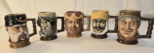 Vintage Italian Toby Mugs Hand Painted Set of 5 Made In Italy