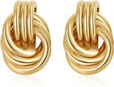 Trendy Gold Plated Knot Earrings for Women Chunky Statement Drop Dangle Earrings