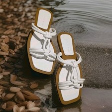 Womens Azalea Wang Stetson White Casual Leather Slides Sandals Size 6