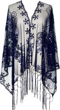 Women's Glittering 1920s Scarf Mesh Sequin Wedding Cape Fringed Evening Shawl