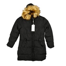 NWT Wenven Puffer Jacket Faux Fur Hooded Black Parka Womens Medium Winter Coat