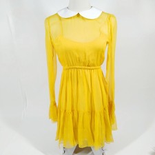 Gucci Ladies Silk Cotton Dress Yellow Peter Pan Collar Size 36 Italy 4402997
