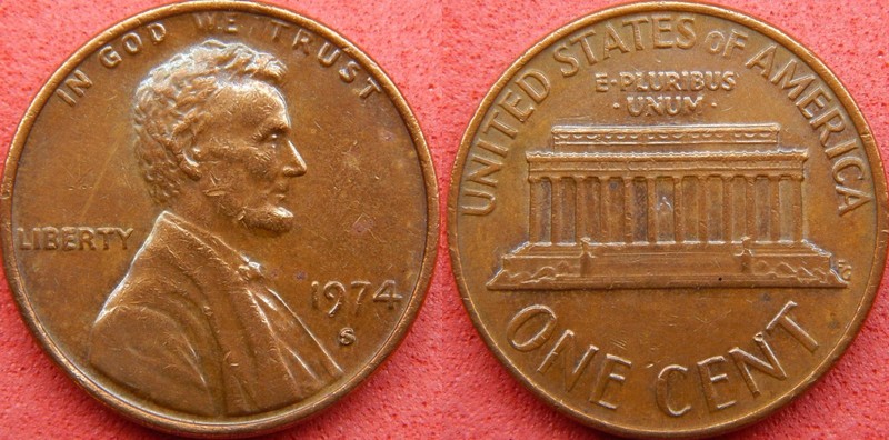 1974 S. Lincoln Memorial Cent / Penny / Re-punched Mint Mark