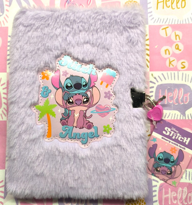 Disney Stitch & Angel Tagebuch Plüsch mit Schloß A5 Notizbuch 80 Blatt flauschig