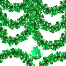 St Patrick'S Day Tinsel Garland, 50FT Green Shamrock Tinsel Garland Clover Tinse