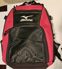 Mizuno Softball/Baseball Backpack Bag w/Cleat/Helmet/2 Bat Room, Red/Black