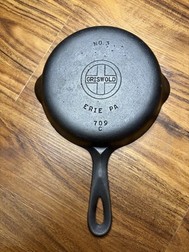 Vintage Restored Griswold Cast Iron Skillet No 3 709 C Early Handle Style