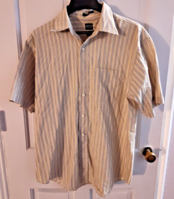 Arrow Men's Beige Pinstripe Button Up Dress Shirt Sz 16