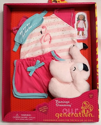 Our Generation Flamingo Dreaming Pajamas & Plush Slippers Outfit for 18'' Dolls