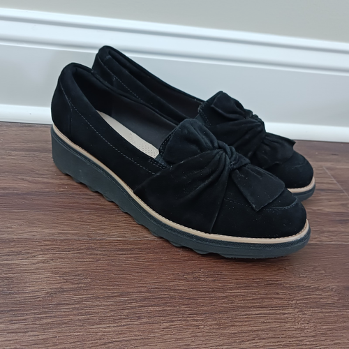 Clarks Womens Sharon Dasher Loafers Shoes Black Suede Slip On 10M