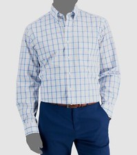  55 Club Room Men's Regular-Fit Blue Long-Sleeve Plaid Dress Shirt Sz 17 34/35
