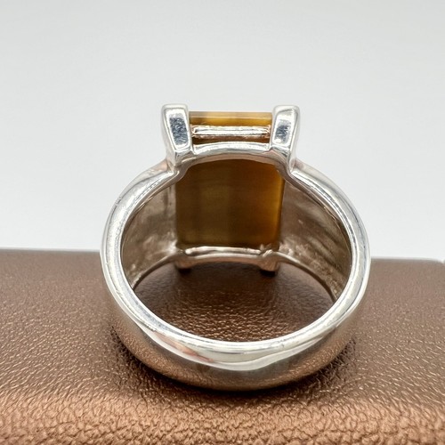 Anillo de piedras preciosas de corte esmeralda de ojos de tigre plateado talla 7 - Imagen 5 de 9