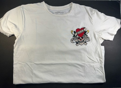 T-shirt bianca vintage Ed Hardy Love Kills Slowly Heart Skull Art - Medium - Foto 8 di 9