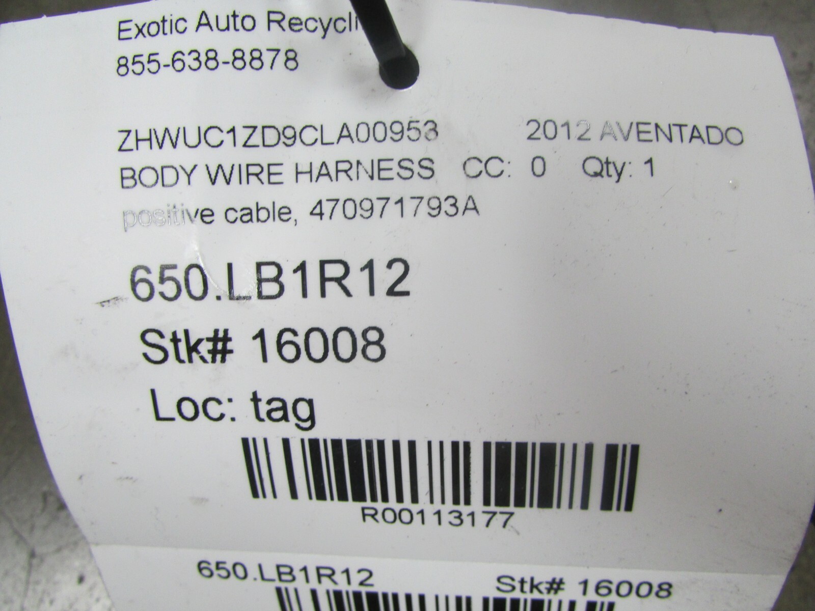 Lamborghini Aventador, Positive Battery Cable for Starter, Used, P/N 470971793A