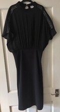ST TROPEZ Black Midi Dress Silver Detail Sleeves Size S UK10