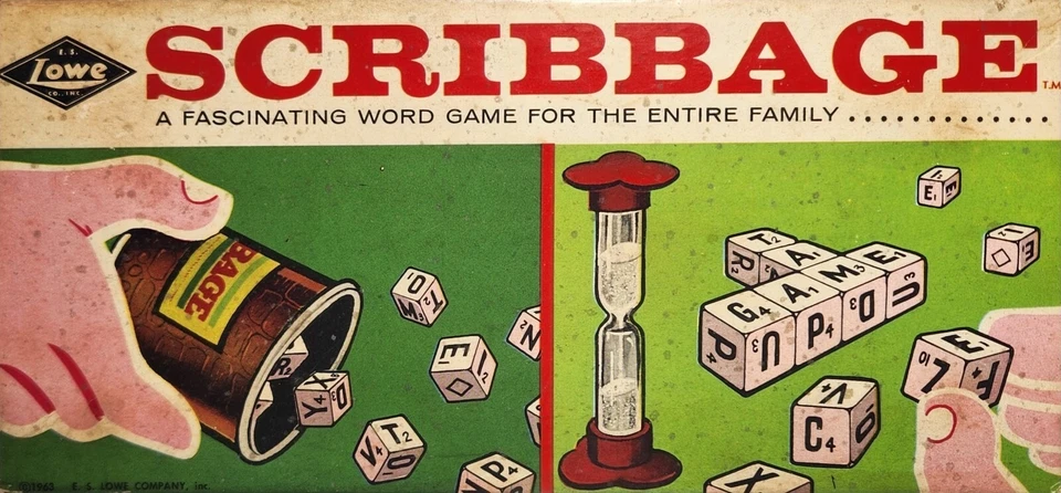 SCRIBBAGE Word Game by E.S.Lowe #954 in orig Box - Bakelite Butterscotch Letters - Image 2 of 4