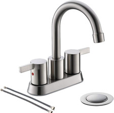 Brushed Nickel 4 Inch 2 Handle Centerset Lead-Free Bathroom Sink Faucet, with Co