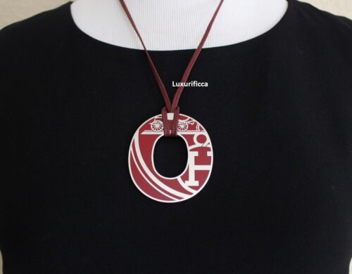 -SALE~ AUTH. VTG. Hermes Leather String Necklace Hermes Iconic Pendant